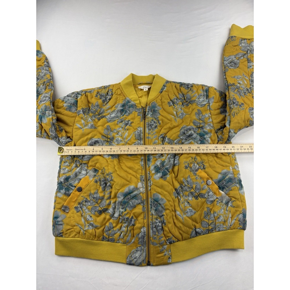 Elan Aubray Quilted Bomber Jacket Floral Print Yellow Gray Full Zip. Women's Med - Picture 9 of 16
